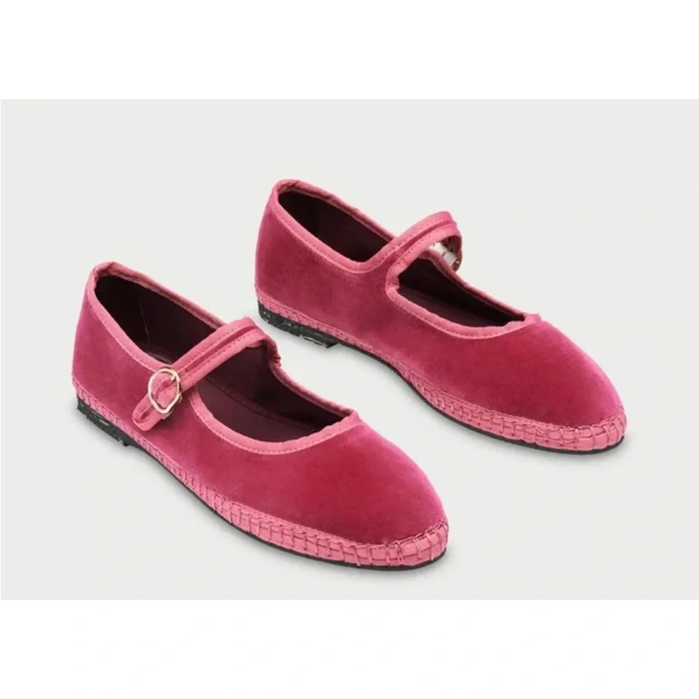 Flabelus Raspberry Velvet Flats - Picture 3 of 8